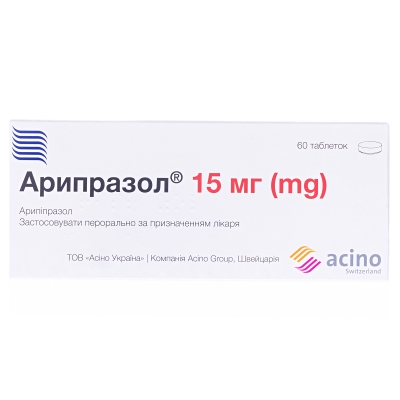 АРИПРАЗОЛ® таблетки, по 15 мг, по 10 таблеток у блістері, по 6 блістерів у картонній пачці